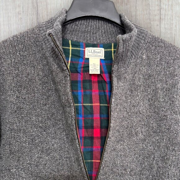 LL Bean Lambswool Bomber Jacket Gray Tartan Lined Zip Front Classic Coat Mens L - Picture 2 of 7